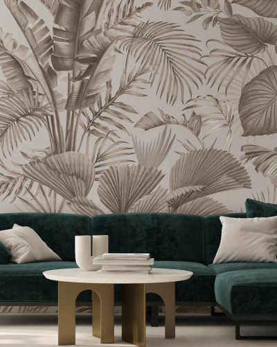 Fototapet cu design savana manaus sepia, cu frunze tropicale