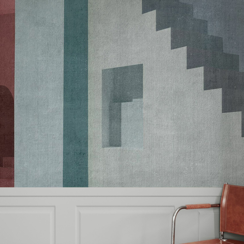 Tapet Moroccan City IV, cu un design geometric al arhitecturii marocane, reprezentand arcade elegante, scarile in spirala si pereti in tonuri calde