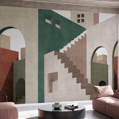 Tapet geometric abstract Moroccan City II, cu design contemporan, perfect pentru a adăuga eleganță oricărei camere.