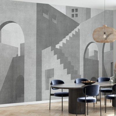 Tapet Moroccan City V, cu design minimalist, modern și paletă de culori monocromă.