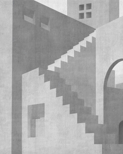 Tapet Moroccan City V, cu design minimalist, modern și paletă de culori monocromă.