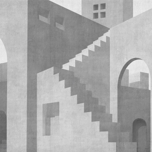 Tapet Moroccan City V, cu design minimalist, modern și paletă de culori monocromă.
