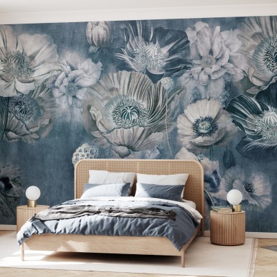 Maki Maki Blue, wallpaper floral cu design minimalist in nuante delicate de albastru