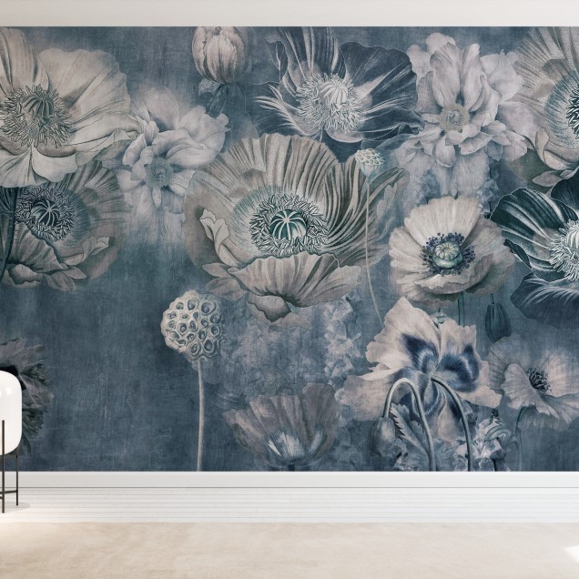 Maki Maki Blue, wallpaper floral cu design minimalist in nuante delicate de albastru