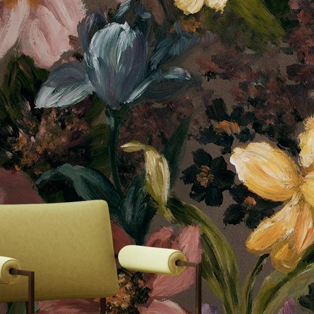 Tapet cu flori pictate in stil vintage, perfect pentru decorarea dormitorului, sufrageriei sau holului.