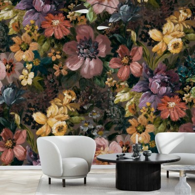 Tapet cu flori pictate in stil vintage, perfect pentru decorarea dormitorului, sufrageriei sau holului.
