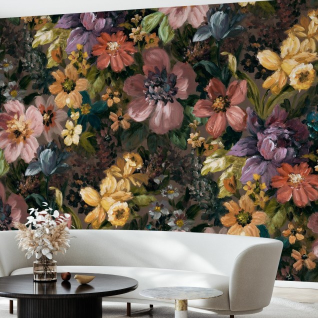 Tapet cu flori pictate in stil vintage, perfect pentru decorarea dormitorului, sufrageriei sau holului.