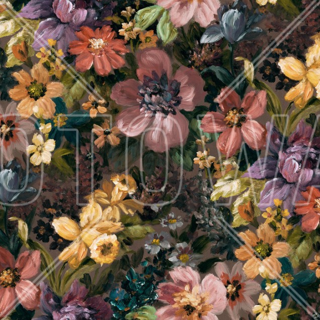 Tapet cu flori pictate in stil vintage, perfect pentru decorarea dormitorului, sufrageriei sau holului.