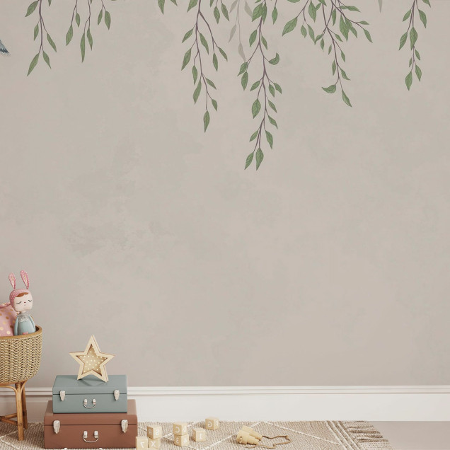 Tapet cu ramuri delicate si pasari delicate, intr-un decor elegant
