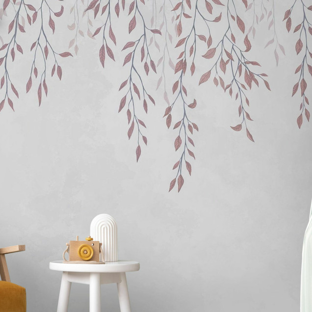 Wallpaper cu ramuri delicate și frunze roz pal