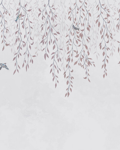 Wallpaper cu ramuri delicate și frunze roz pal