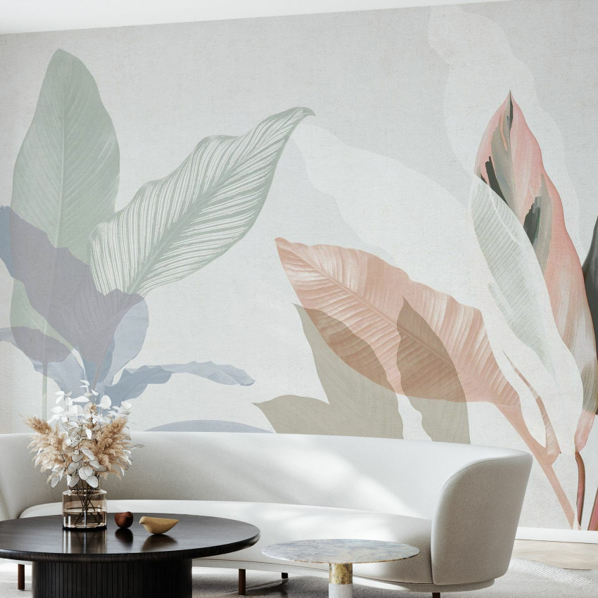 Tapet cu un design floral minimalist, cu frunze delicate si tonuri pastelate, perfect pentru a crea o atmosfera relaxanta in orice camera.