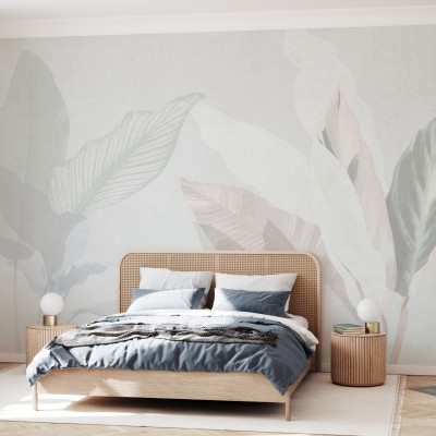 Tapet cu un design floral minimalist, cu frunze delicate si tonuri pastelate, perfect pentru a crea o atmosfera relaxanta in orice camera.