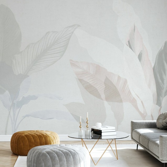 Tapet cu un design floral minimalist, cu frunze delicate si tonuri pastelate, perfect pentru a crea o atmosfera relaxanta in orice camera.