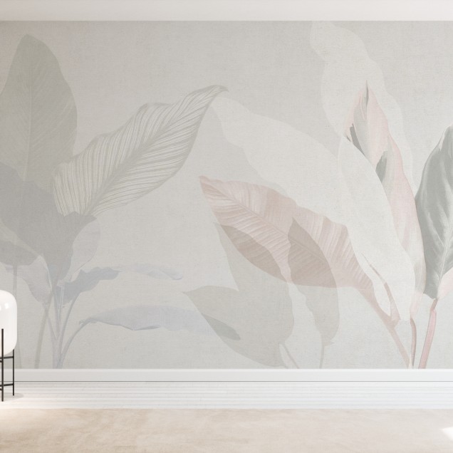 Tapet cu un design floral minimalist, cu frunze delicate si tonuri pastelate, perfect pentru a crea o atmosfera relaxanta in orice camera.