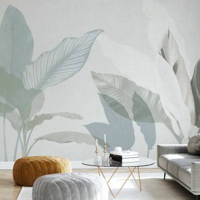 Fototapet cu design floral subtil în nuanțe pastelate