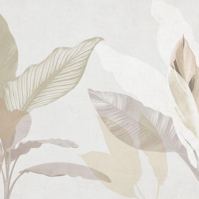 Fototapet cu frunze bej într-un living modern