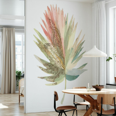 Tapet cu frunze tropicale Boho - Boho Tropical Leaf on White III
