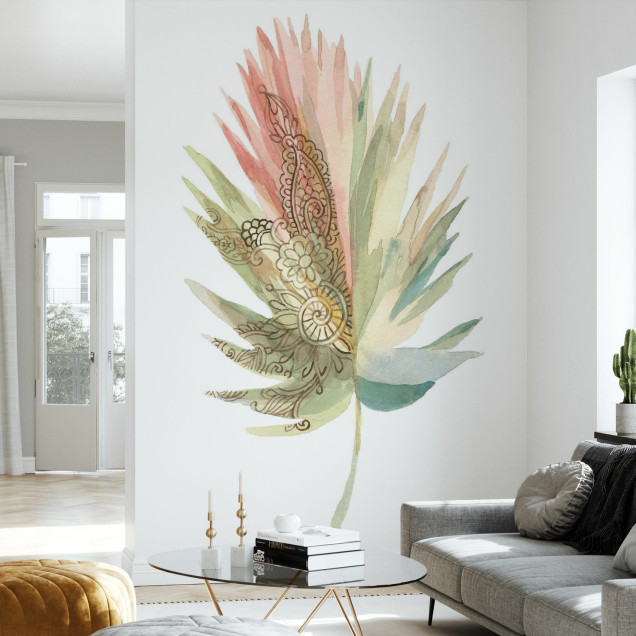 Tapet cu frunze tropicale Boho - Boho Tropical Leaf on White III