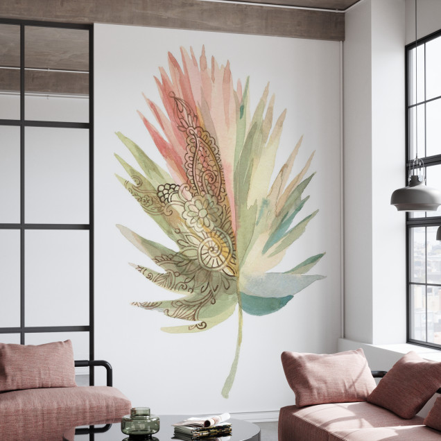 Tapet cu frunze tropicale Boho - Boho Tropical Leaf on White III