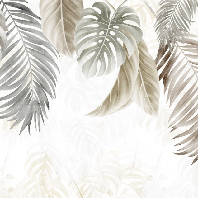 Tapet cu frunze de palmier, design modern, culori neutre