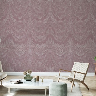 Tapet cu design minimalist cu pene albe pe un fundal roz pal