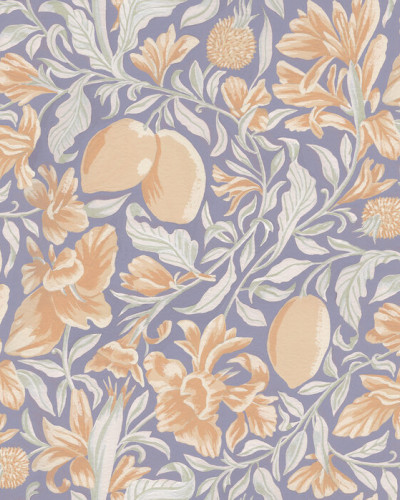 Tapet floral cu citrice Blooming Citrus, Fragrant, pe un fundal gri deschis.