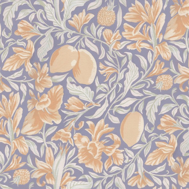 Tapet floral cu citrice Blooming Citrus, Fragrant, pe un fundal gri deschis.