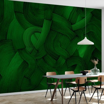 Tapet modern cu design unic, cu linii curbe și un ton de verde luxuriant.