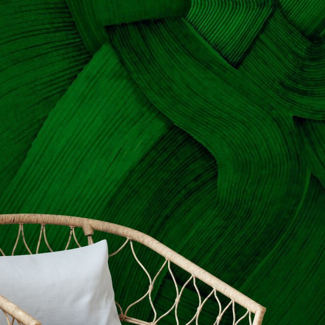 Tapet modern cu design unic, cu linii curbe și un ton de verde luxuriant.