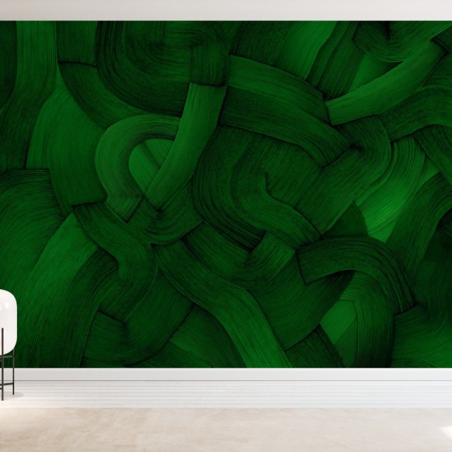 Tapet modern cu design unic, cu linii curbe și un ton de verde luxuriant.