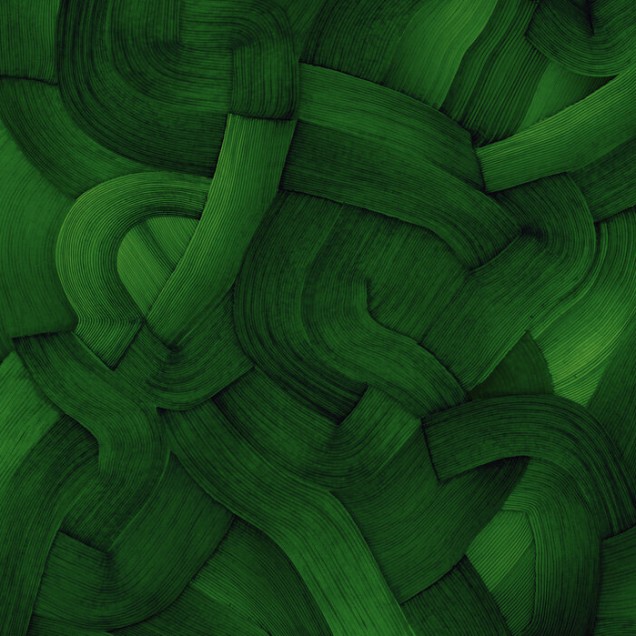 Tapet modern cu design unic, cu linii curbe și un ton de verde luxuriant.