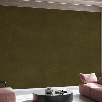 Tapet foto cu design de piatră veche, de culoare verde decolorată, aplicat pe un perete din living.
