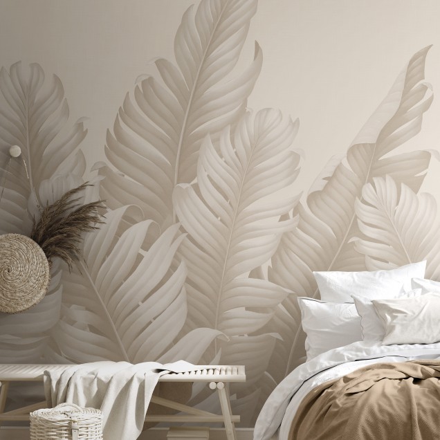 Wallpaper cu frunze tropicale în nuanțe sepia