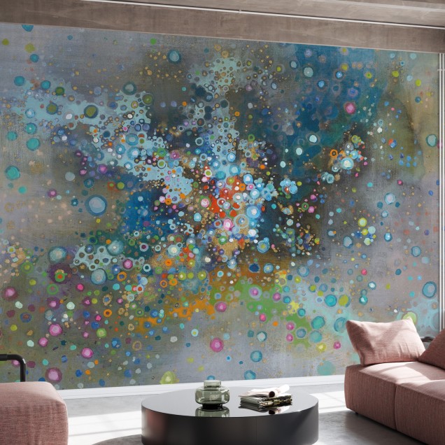 Tapet abstract cu buline colorate, cu motive de cerneală delicate, numit Andromeda