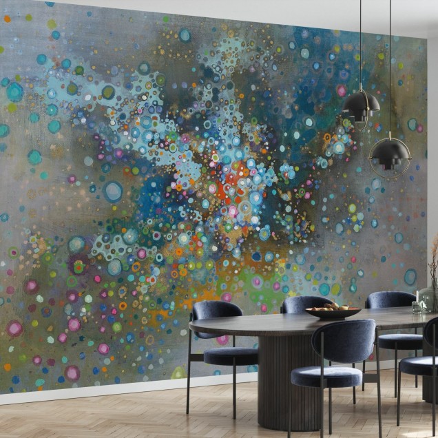 Tapet abstract cu buline colorate, cu motive de cerneală delicate, numit Andromeda