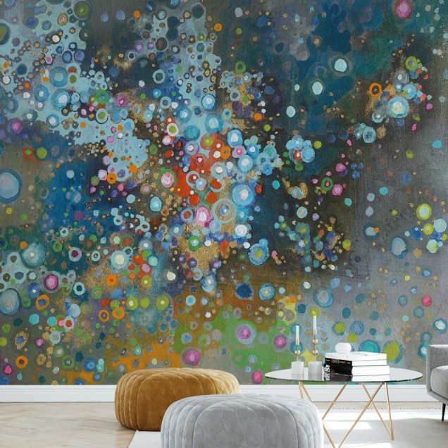 Tapet abstract cu buline colorate, cu motive de cerneală delicate, numit Andromeda