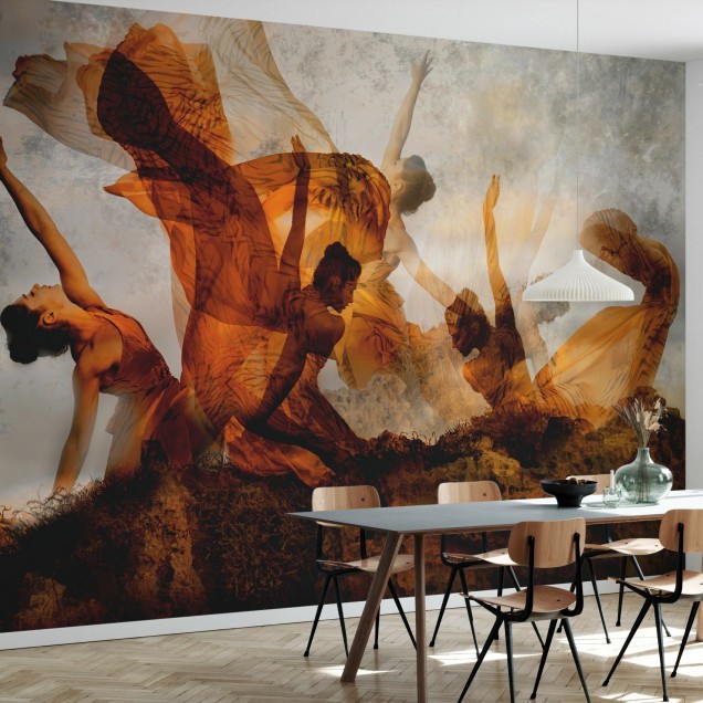 Tapet Nymph Dance cu un design artistic cu siluete feminine delicate care dansează în aer, perfect pentru a crea un punct focal în living, dormitor sau birou.
