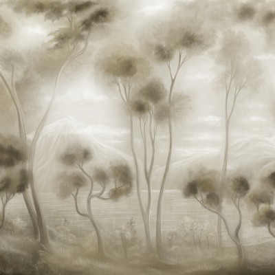 Tapet foto Luminous Landscape, cu un peisaj luminos, care ilustrează o pădure misterioasă.