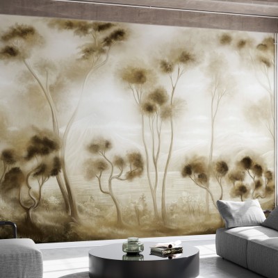 Tapet modern cu design inspirat de peisaje luminoase, cu detalii fine si o gama de culori neutre.