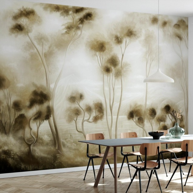 Tapet modern cu design inspirat de peisaje luminoase, cu detalii fine si o gama de culori neutre.