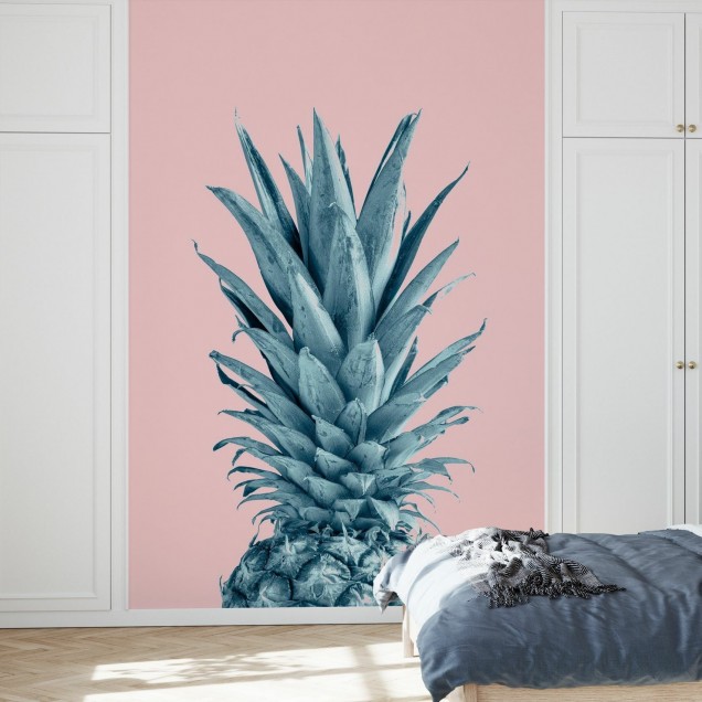 Fototapet Pineapple Pink VI, ananas albastru deschis pe fundal roz