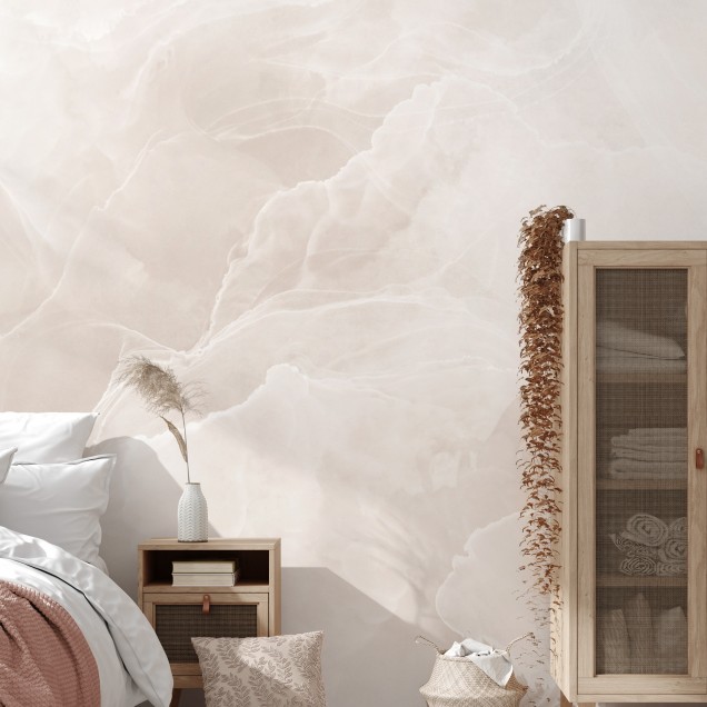 Fototapet cu aspect de marmură blush într-un living modern