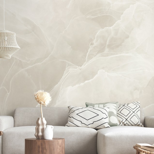 Tapet cu aspect de marmură Marble Breeze Ivory, cu design modern și elegant, în nuanțe de fildeș