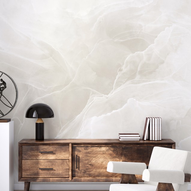 Tapet cu aspect de marmură Marble Breeze Ivory, cu design modern și elegant, în nuanțe de fildeș