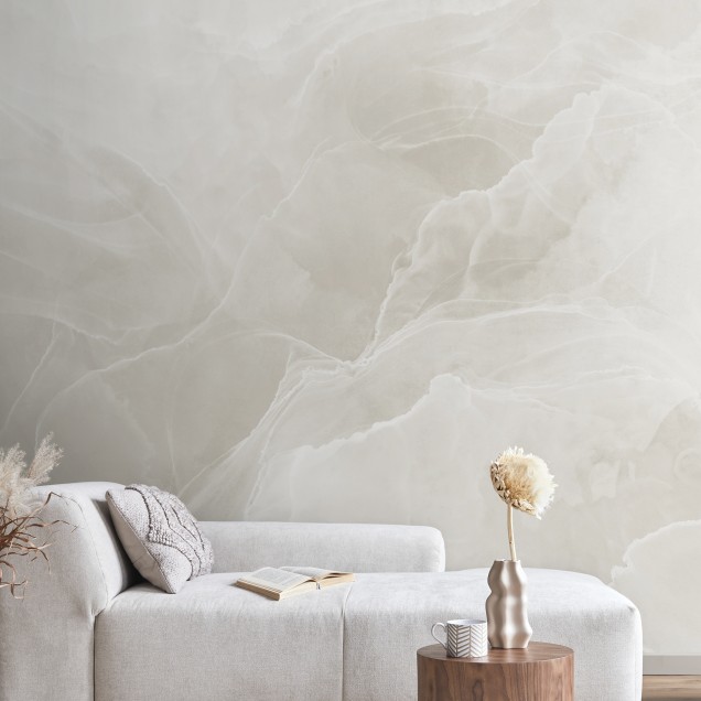 Tapet cu aspect de marmură Marble Breeze Ivory, cu design modern și elegant, în nuanțe de fildeș