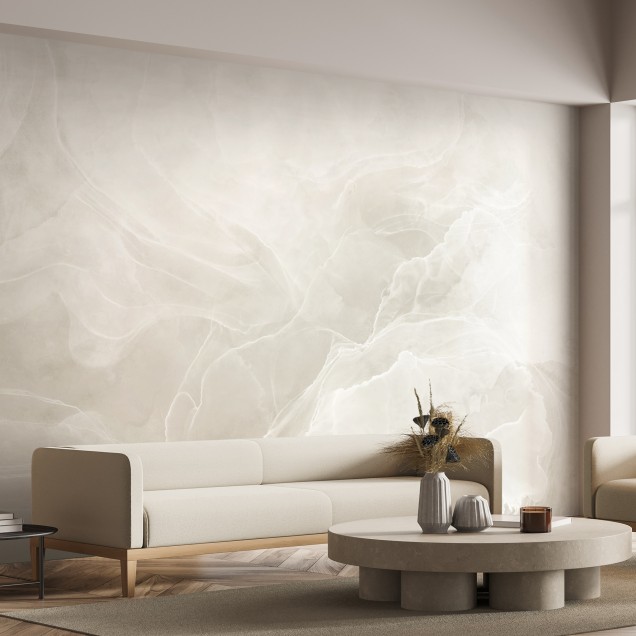 Tapet cu aspect de marmură Marble Breeze Ivory, cu design modern și elegant, în nuanțe de fildeș