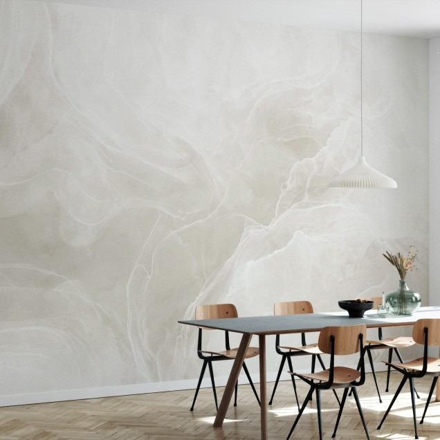 Tapet cu aspect de marmură Marble Breeze Ivory, cu design modern și elegant, în nuanțe de fildeș