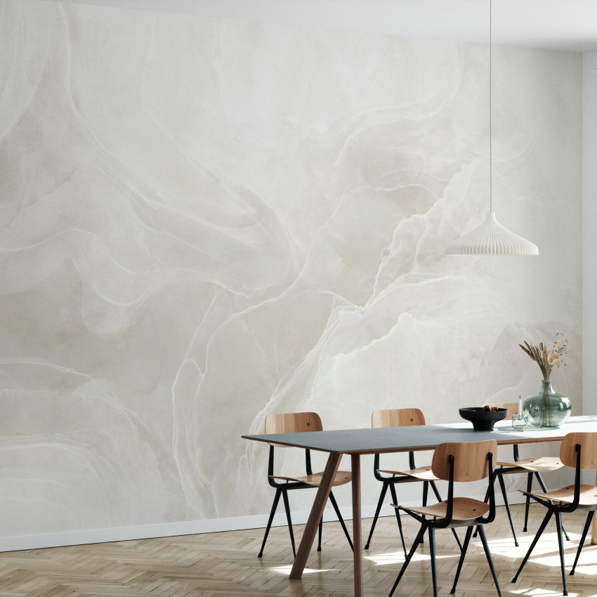Fototapet cu aspect de marmură blush într-un living modern