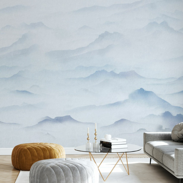 Tapet cu un design abstract si modern cu muntii invaluiti in ceata, perfect pentru un dormitor, living sau birou.